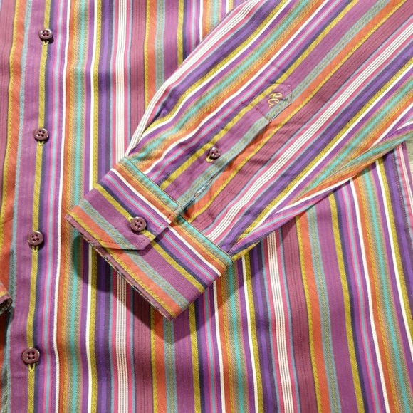 Robert Graham Mens Long Sleeve Shirt Large Designer Flip Cuff Embroidered Purple - Picture 4 of 12